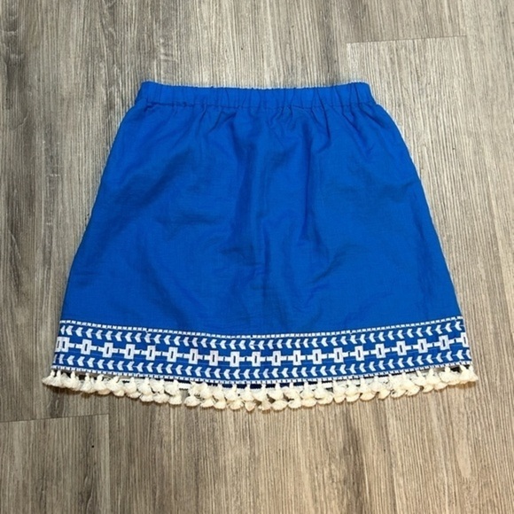 JCREW linen blend boho short skirt with embroidered tassel hem. Lined. Like new - Picture 6 of 10